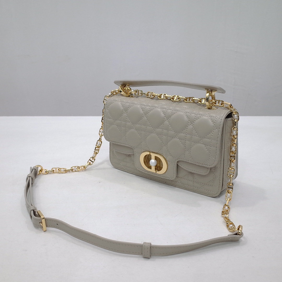 Small Dior Jolie Top Handle Bag Warm Taupe Cannage Calfskin